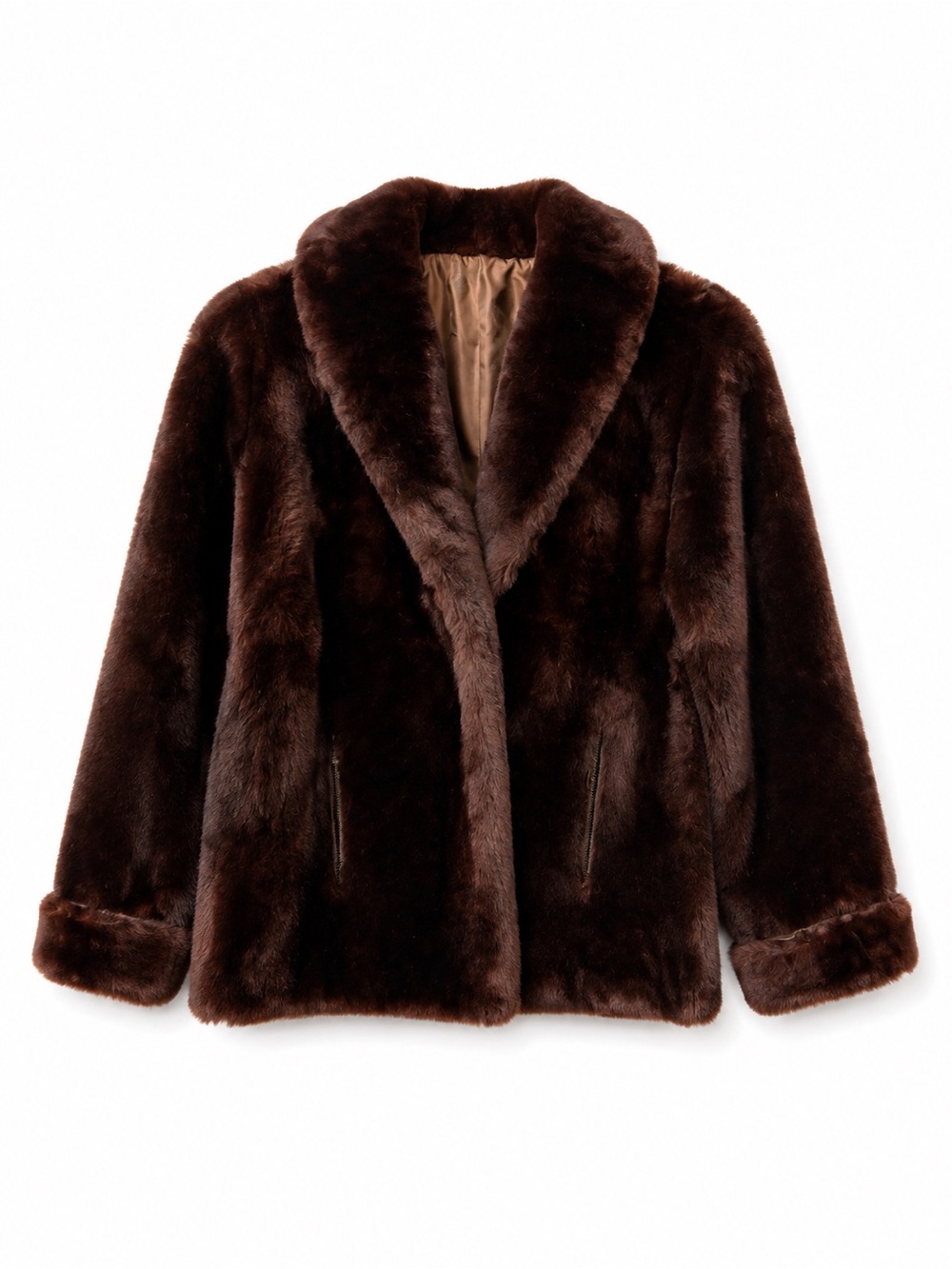 Vintage AF Schwalbe Toledo Dark Brown Faux Fur Jacket Coat Medium 50s Glamour